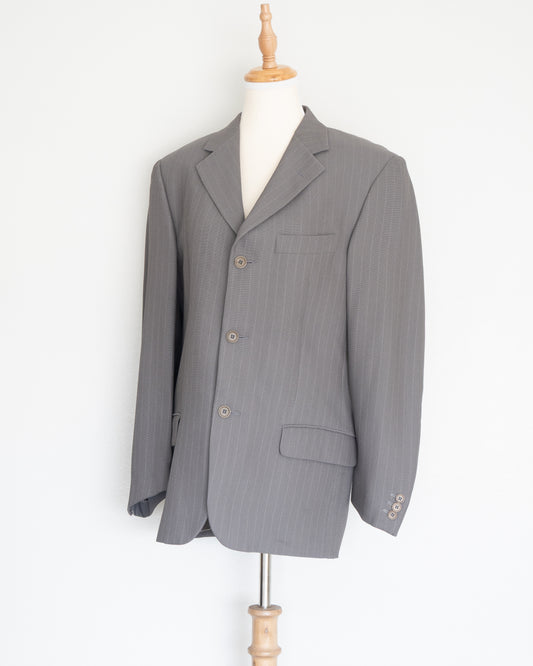 Blazer Gris de Líneas Finas (Pinstripe) - Alexander McQueen - La Reversa