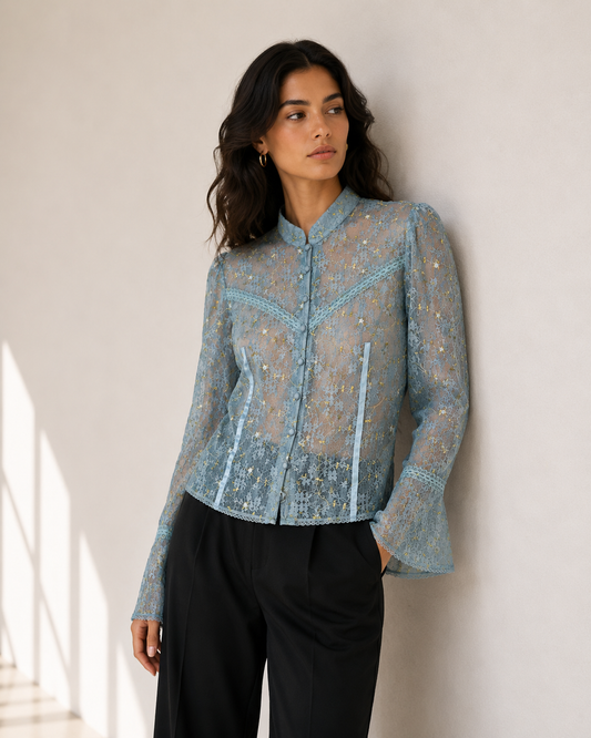 Blusa Encaje Celeste - Betsey Johnson - La Reversa