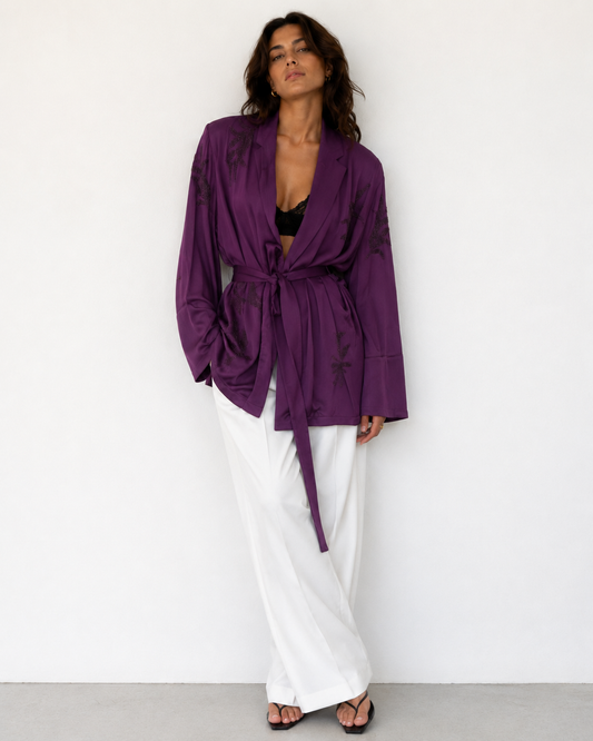 Blusa tipo Kimono Morado Bordado - Zara - La Reversa