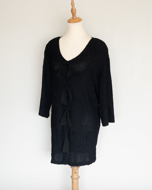 Cardigan Tejido Negro con Lazos - Sharade - La Reversa