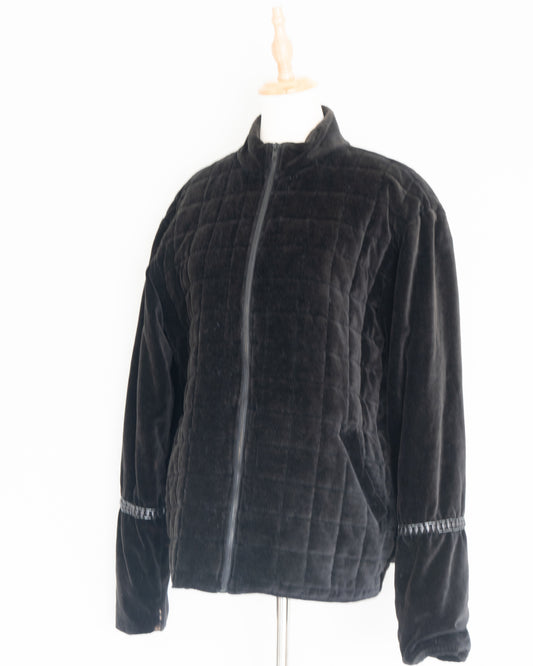 Chaqueta Acolchada Terciopelo Negro Bordado - India Chic - La Reversa