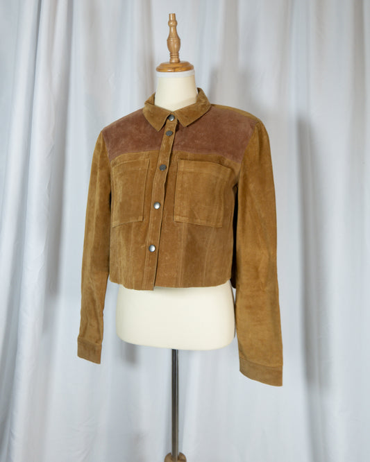 Chaqueta Cropped de Gamuza Camel - Topshop - La Reversa