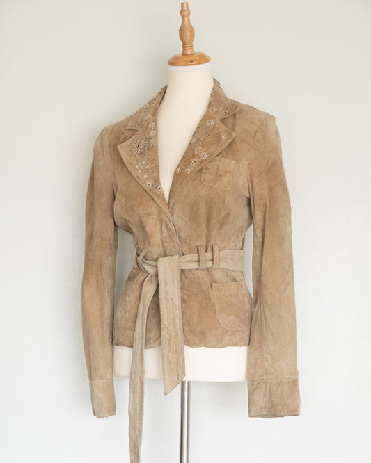 Chaqueta Gamuza Beige Bordada - Arden B - La Reversa