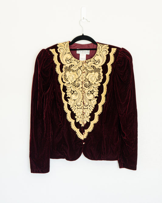 Chaqueta Terciopelo Burdeo Bordado - Scott McClintock