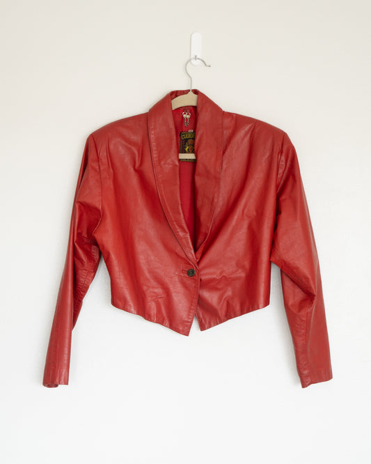 Chaqueta Cropped Cuero Rojo Vintage