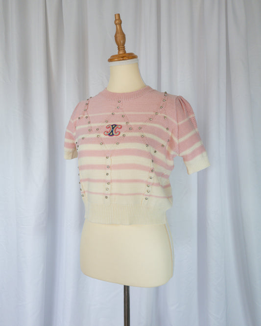 Top Tejido Rosa y Crema - Celine - La Reversa