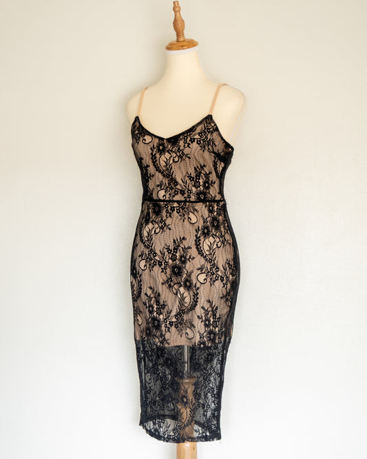 Vestido Encaje Nude & Negro - Bebe - La Reversa