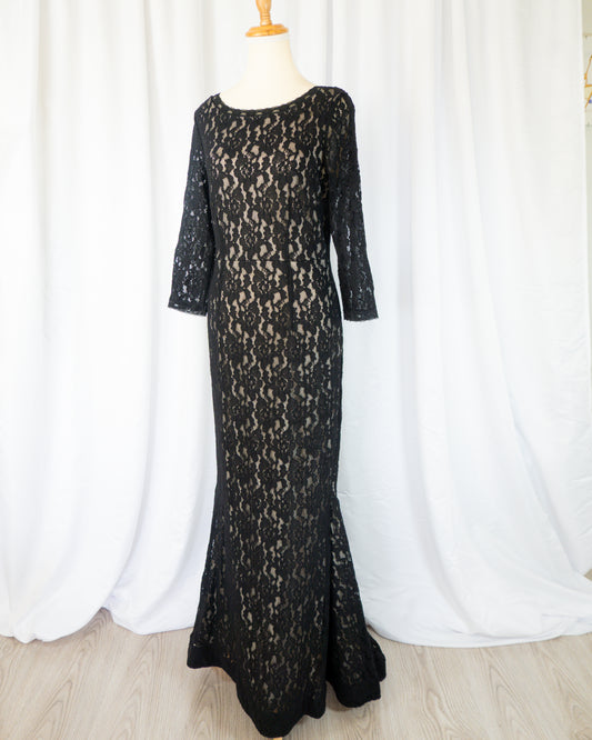 Vestido Largo de Encaje Negro Mermaid - La Reversa
