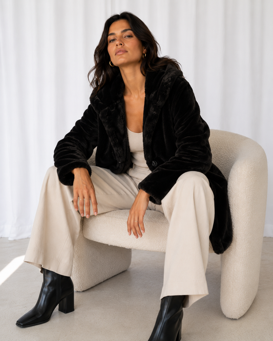 Abrigo Faux Fur Café Chocolate - Novelti - La Reversa
