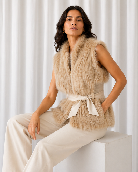 Abrigo Faux Fur Vest Beige - Forever & Me - La Reversa