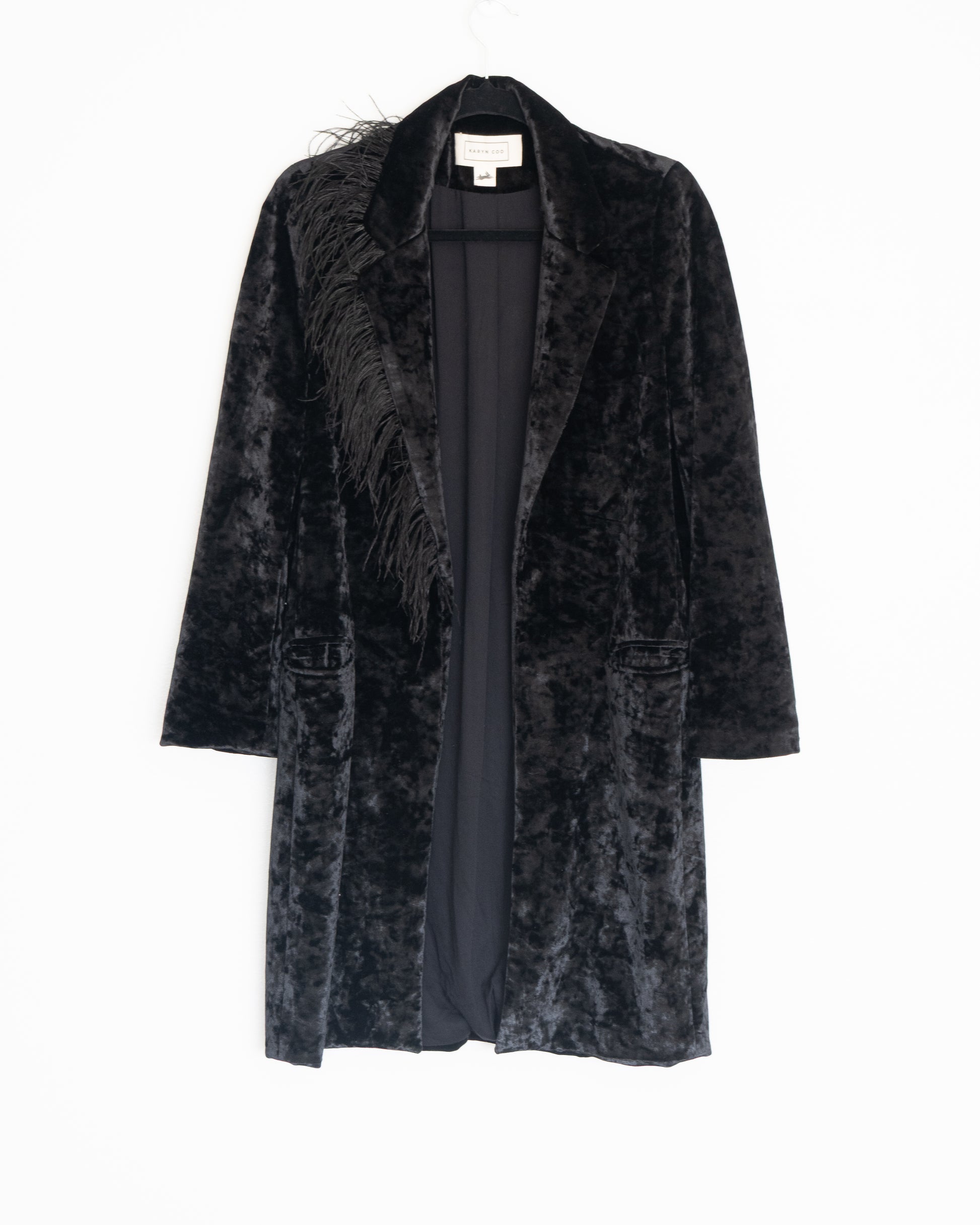 Abrigo Terciopelo Negro Plumas  - Karyn Coo - La Reversa