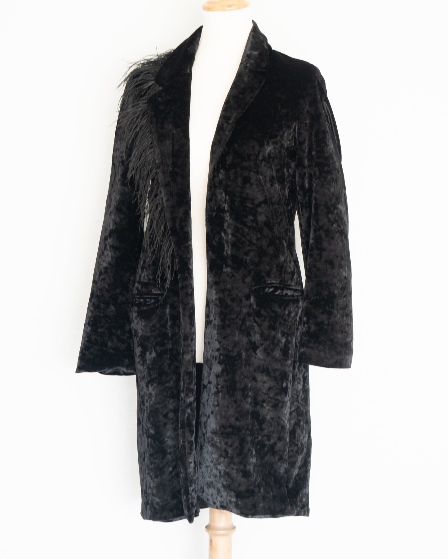 Abrigo Terciopelo Negro Plumas  - Karyn Coo - La Reversa