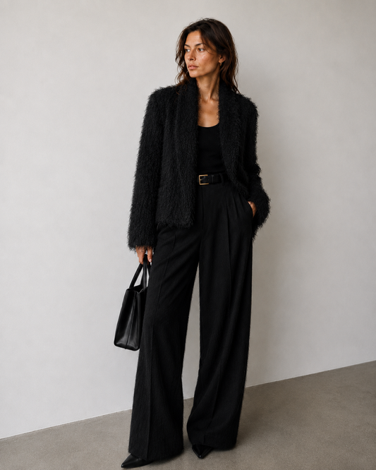 Blazer negro de textura suave con frente abierto de Jack en La Reversa