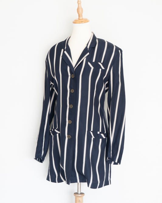 Blazer Rayas Verticales Navy - La Reversa