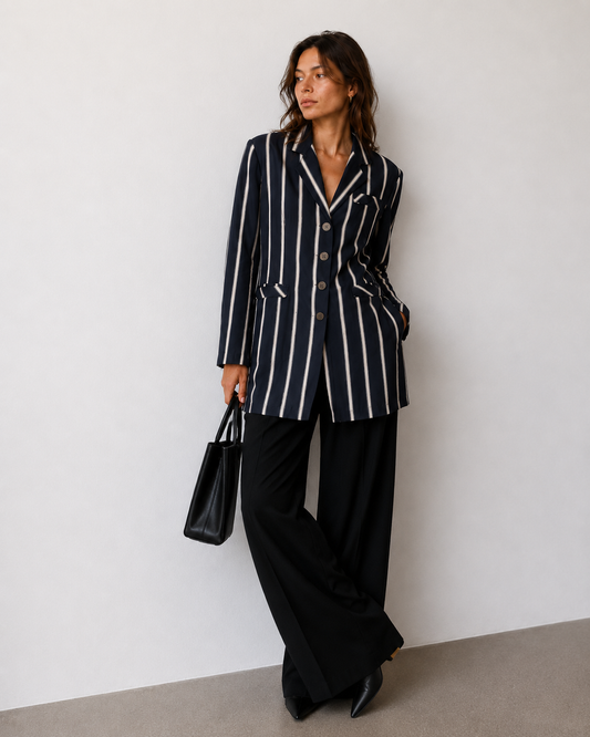 Blazer Rayas Verticales Navy - La Reversa