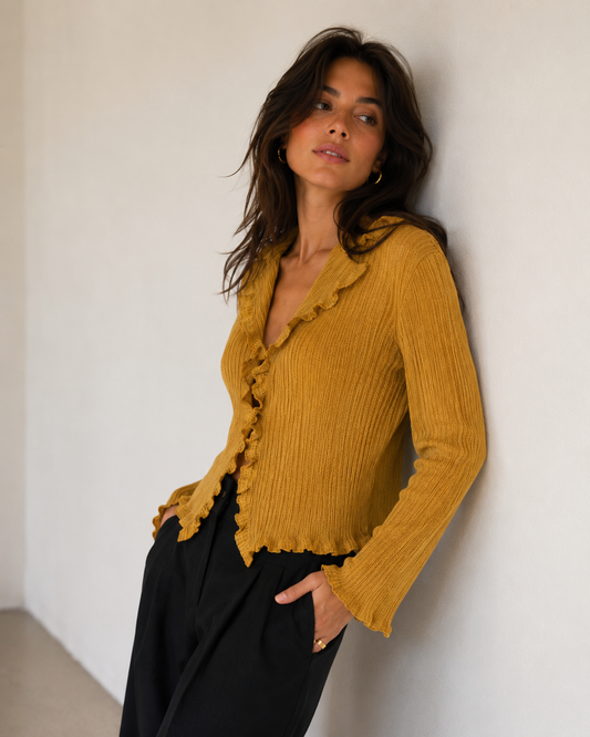 Blusa Acanalada Mustard - Adolfo Dominguez - La Reversa
