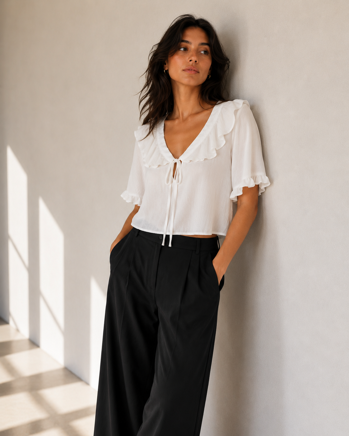 Blusa Blanca Lazo y Vuelos - Topshop - La Reversa