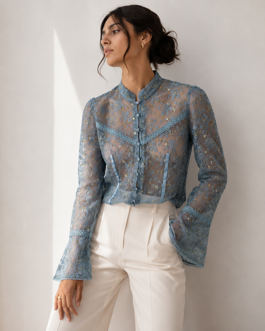 Blusa Encaje Celeste - Betsey Johnson - La Reversa