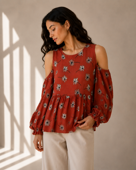 Blusa Floral Terracota - Olé by Koton - La Reversa
