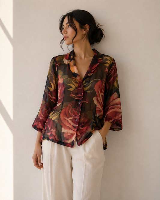 Blusa Mesh Rose Garden - Cartoon - La Reversa