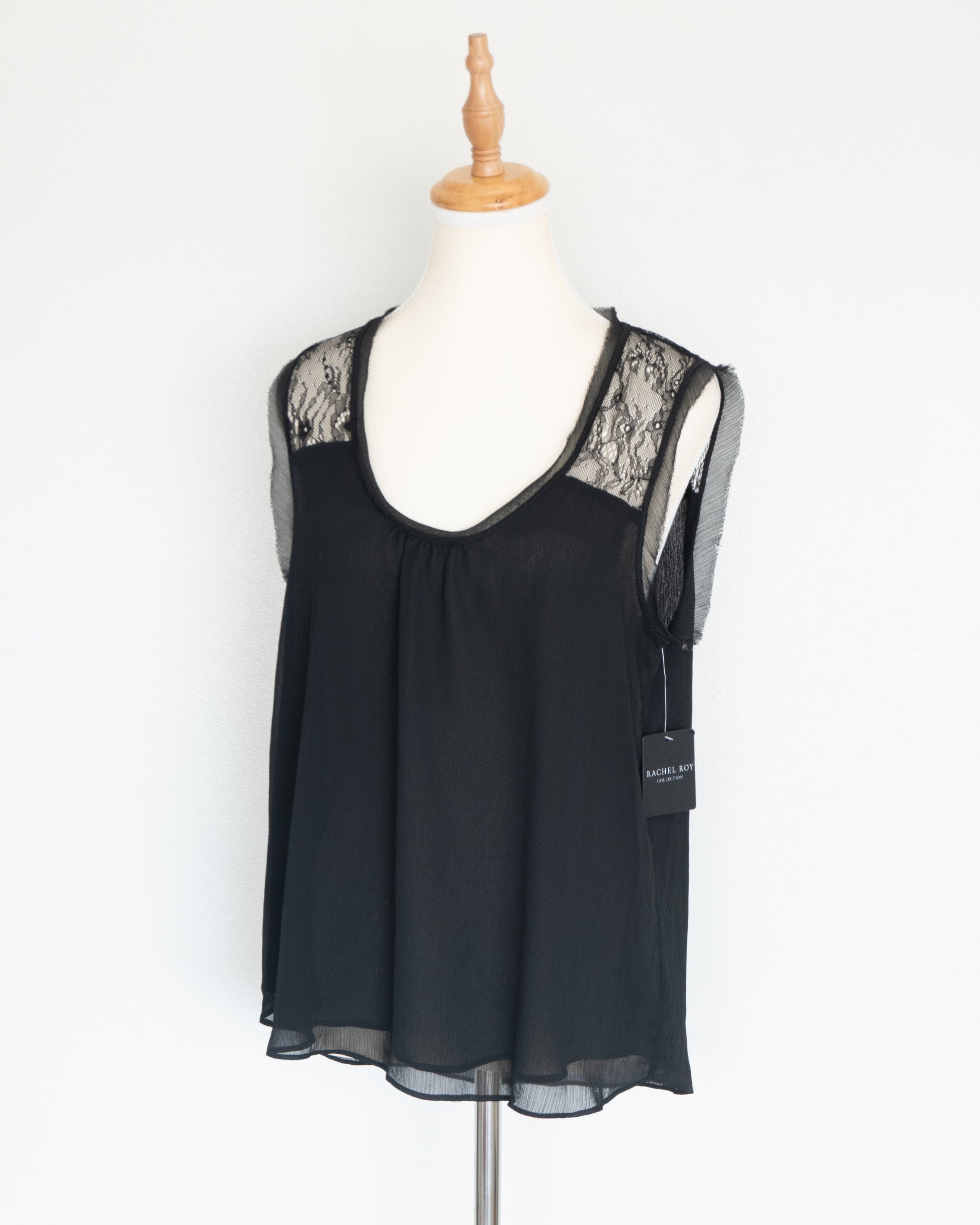 Blusa Negra Encaje Transparencia - Rachel Roy - La Reversa