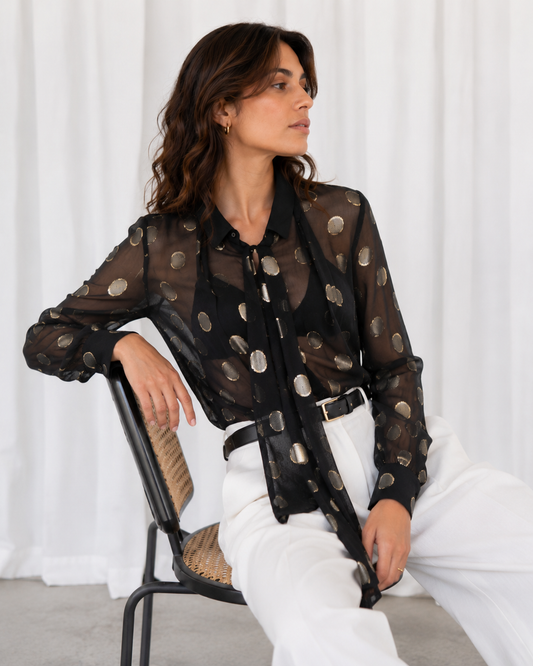 Blusa Negra Transparencia Lunares - Sézane - La Reversa