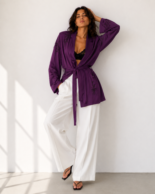 Blusa tipo Kimono Morado Bordado - Zara - La Reversa