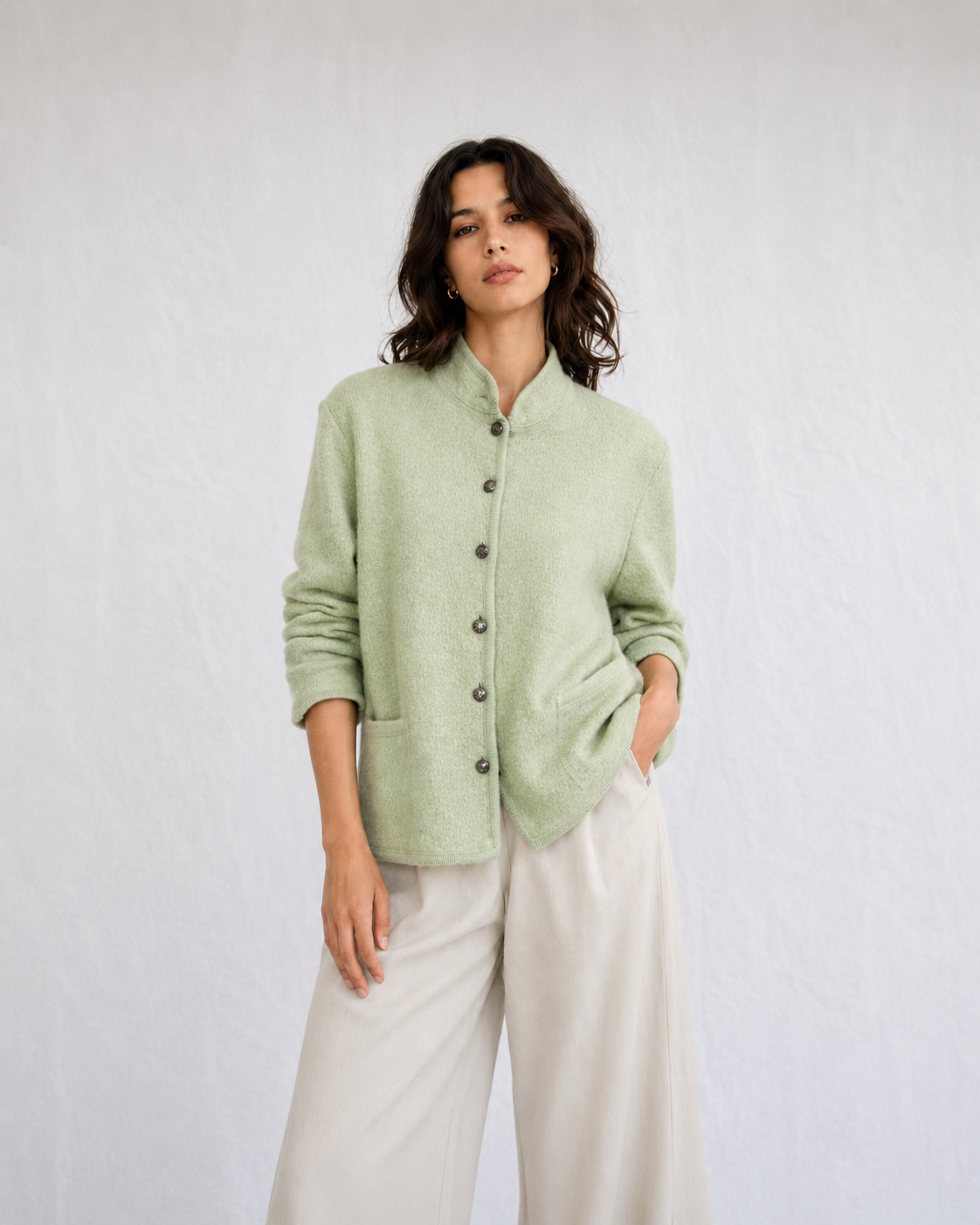 Cardigan Mint Fuzzy  – Appleseed’s - La Reversa