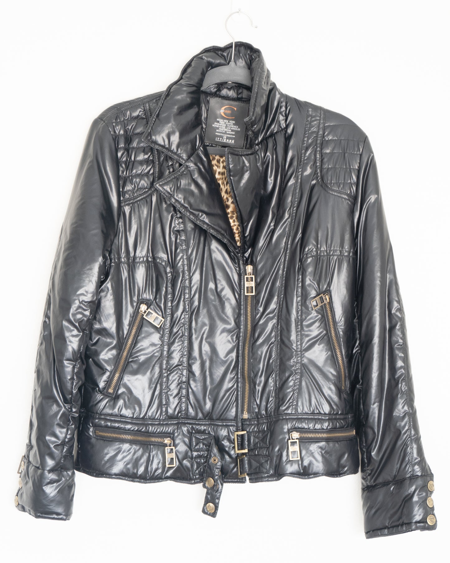 Chaqueta Biker Negra Glossy con Cierre Metálico - Just Cavalli - La Reversa