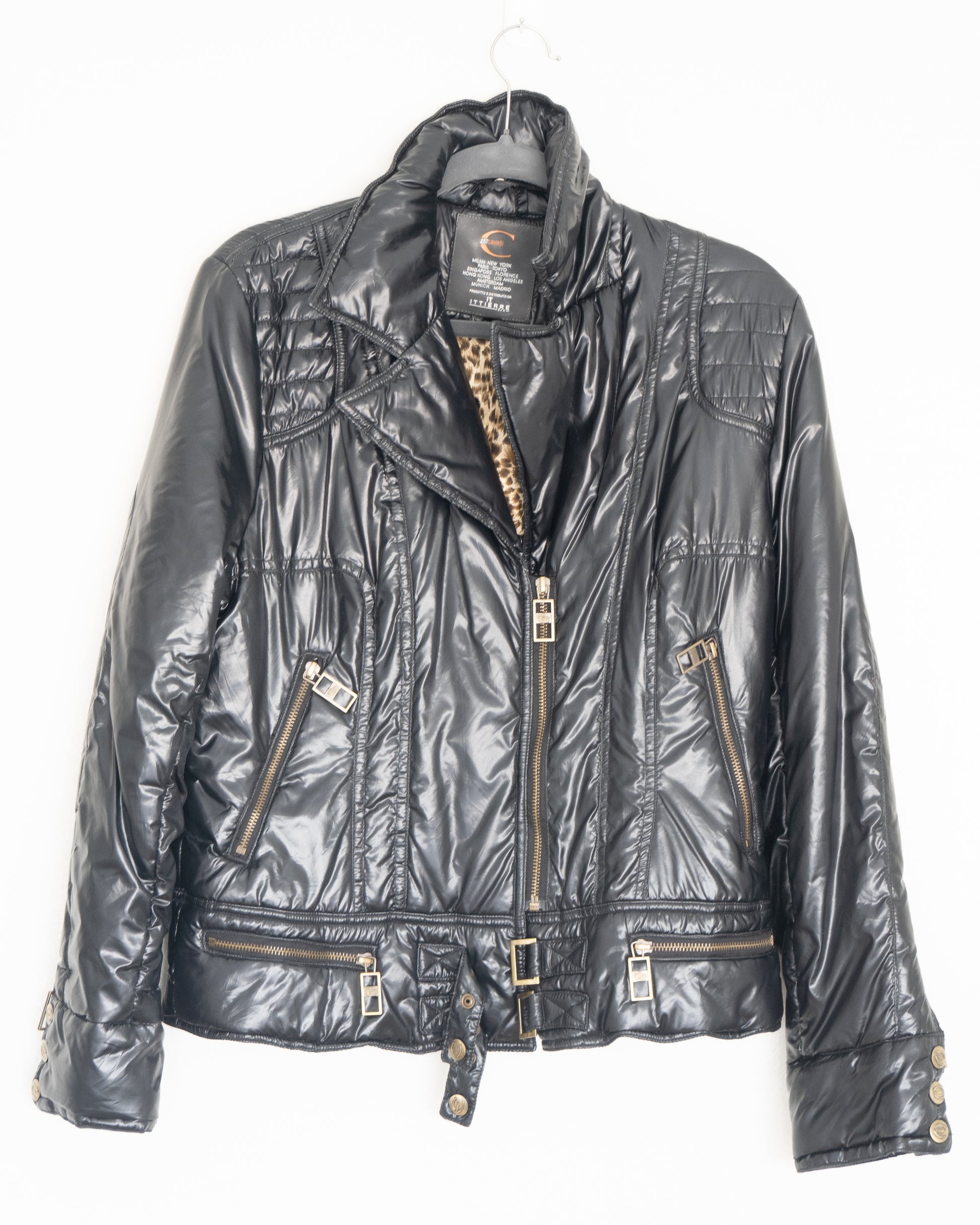 Chaqueta Biker Negra Glossy con Cierre Metálico - Just Cavalli - La Reversa