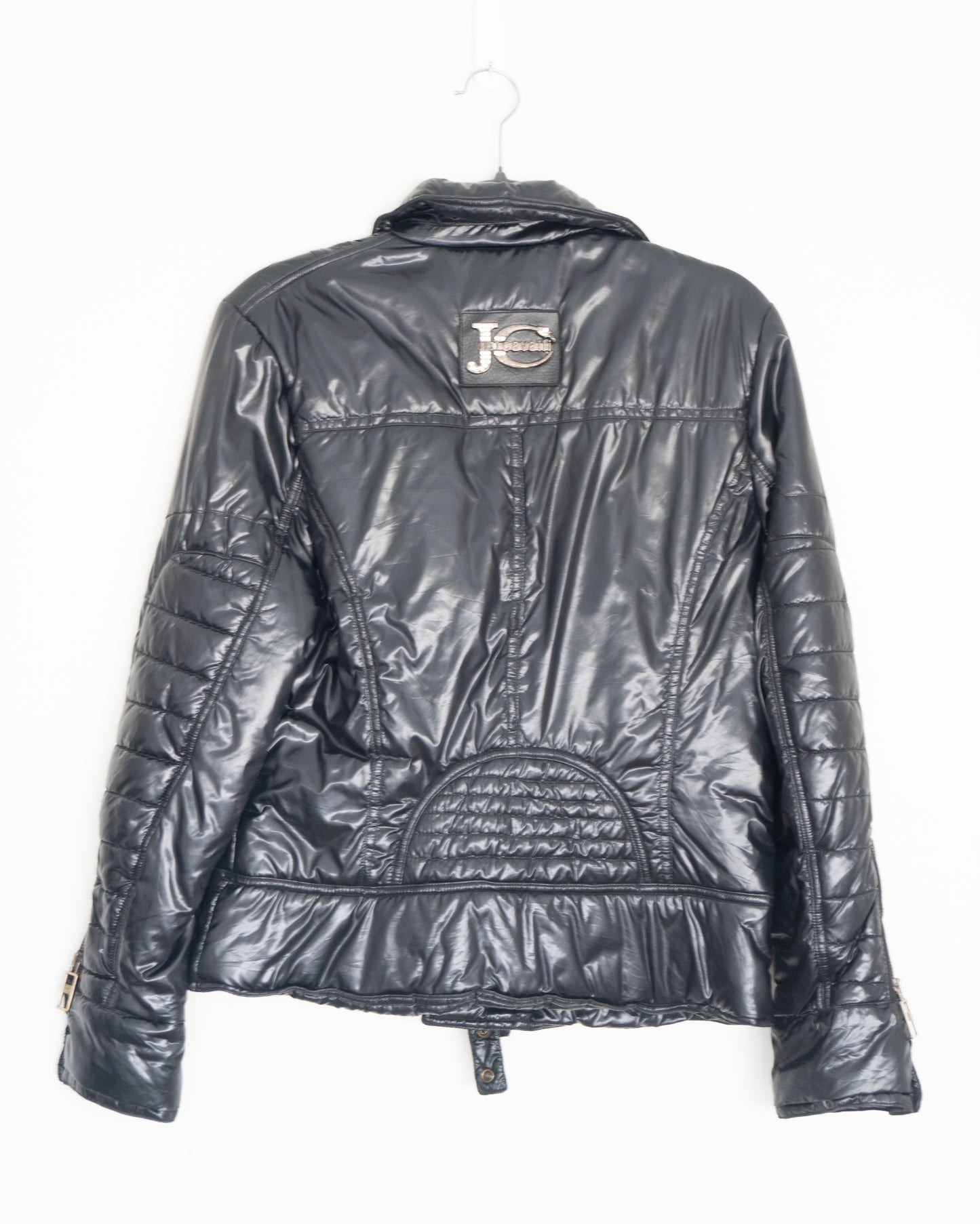 Chaqueta Biker Negra Glossy con Cierre Metálico - Just Cavalli - La Reversa