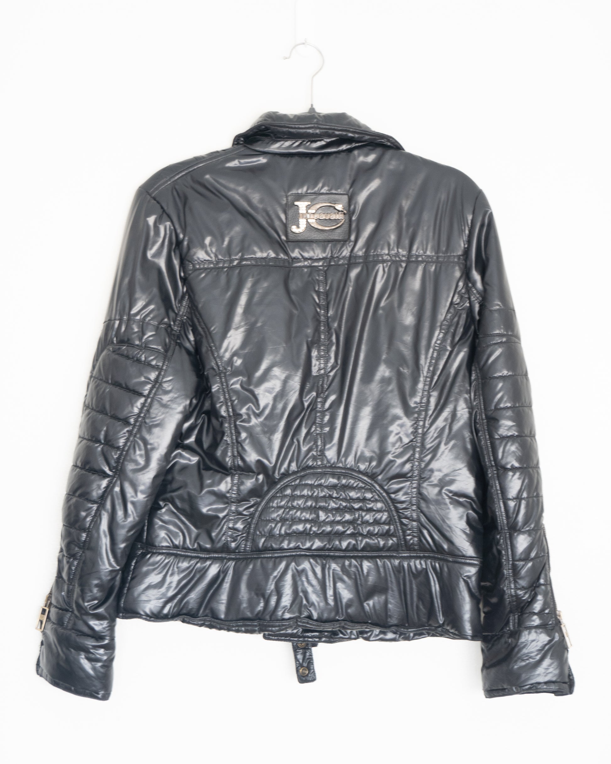 Chaqueta Biker Negra Glossy con Cierre Metálico - Just Cavalli - La Reversa