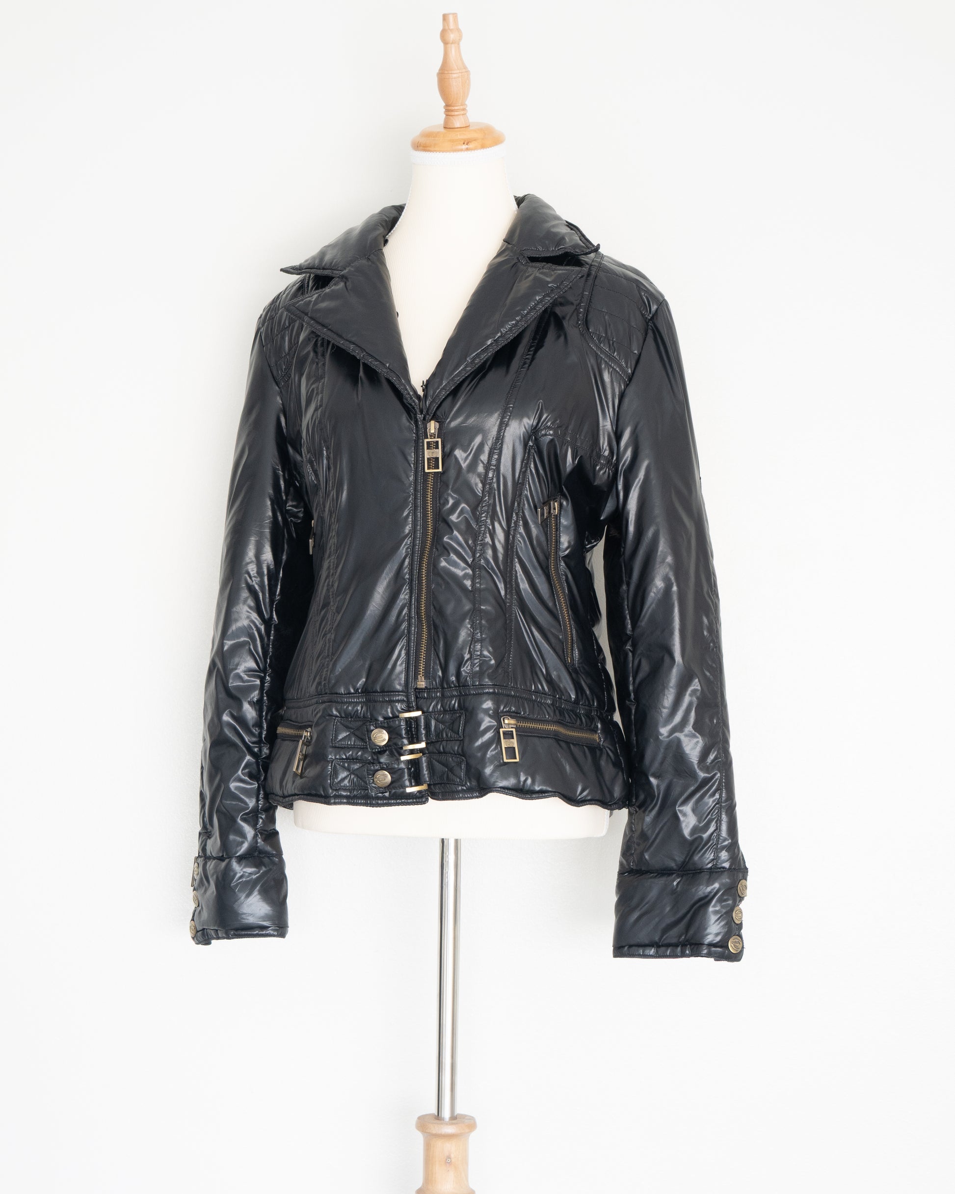 Chaqueta Biker Negra Glossy con Cierre Metálico - Just Cavalli - La Reversa