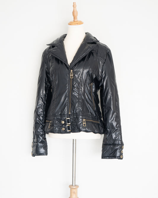 Chaqueta Biker Negra Glossy con Cierre Metálico - Just Cavalli - La Reversa