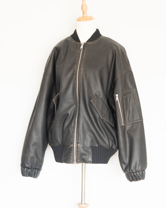 Chaqueta Bomber efecto Cuero Desgastado - Zara - La Reversa