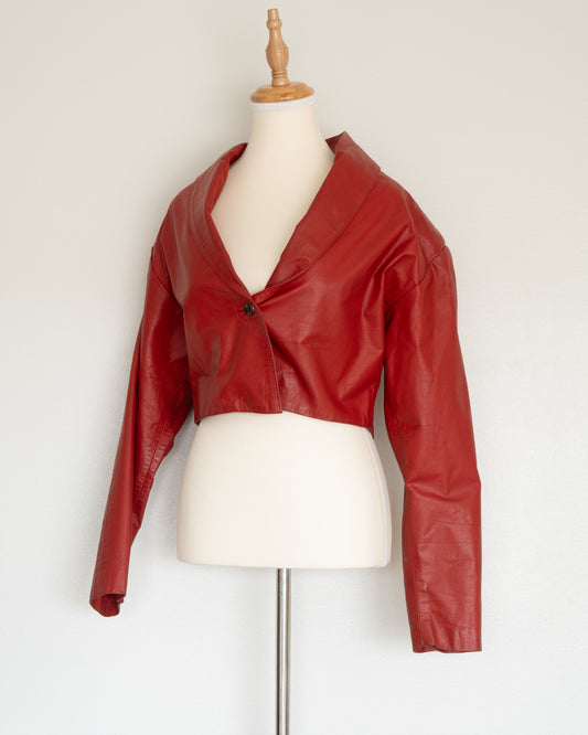 Chaqueta Cuero Rojo Cropped Vintage - La Reversa