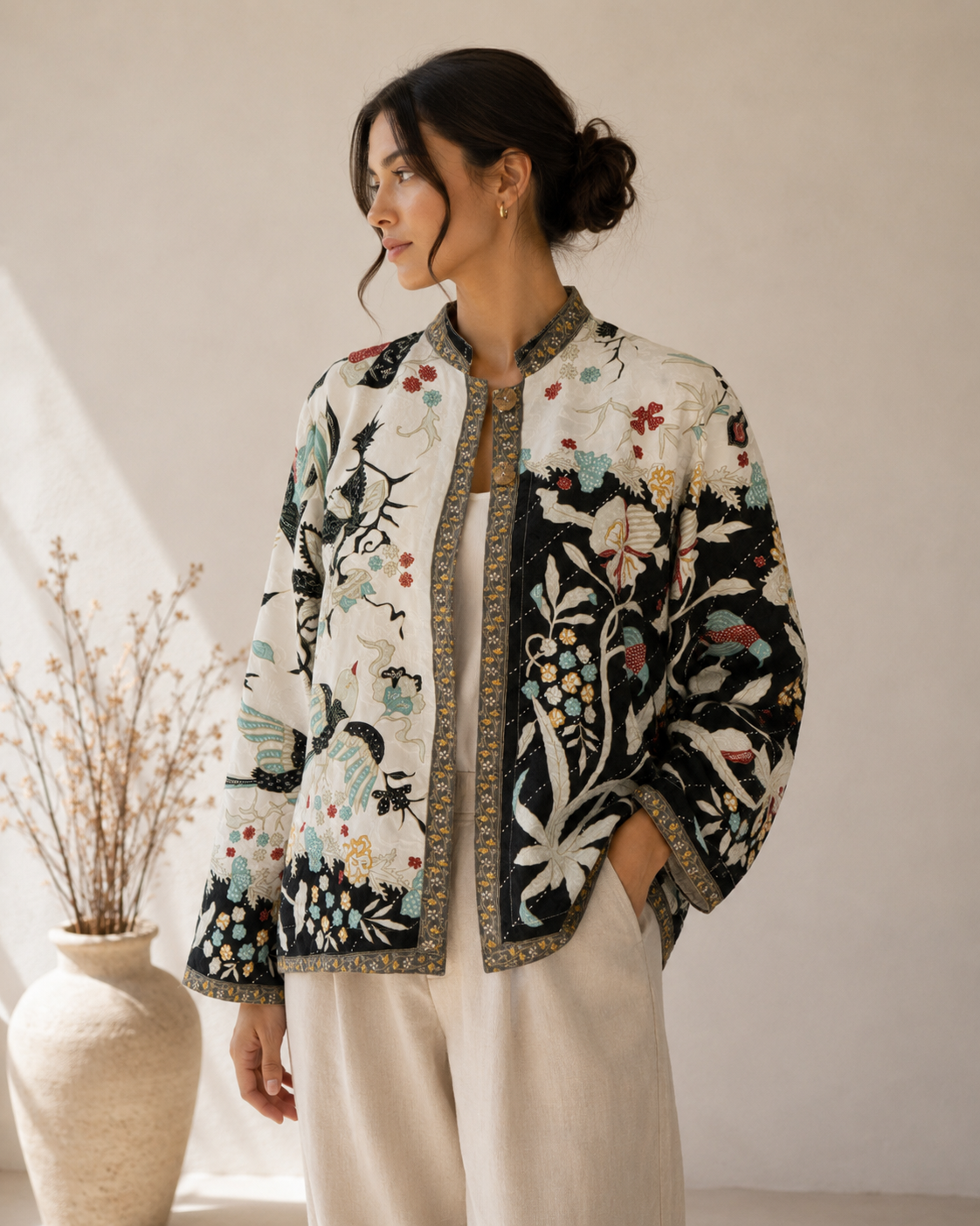 Chaqueta Estampada tipo Oriental Bordada - Citron - La Reversa