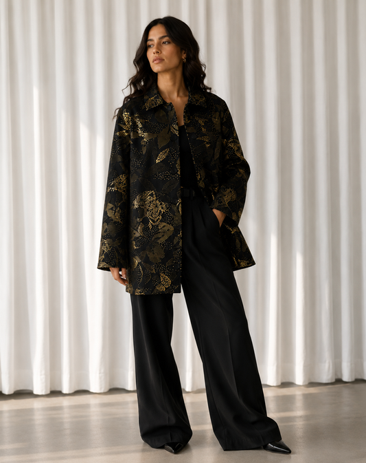 Chaqueta Floral Black & Gold - La Reversa