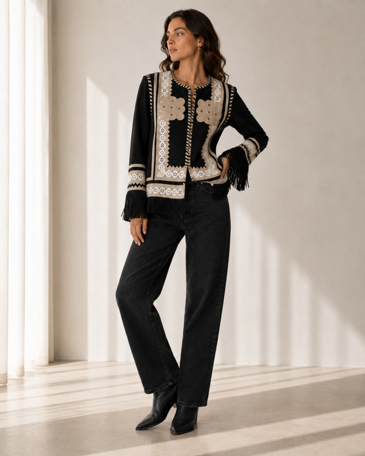 Chaqueta Gamuza con Flecos - India Chic - La Reversa