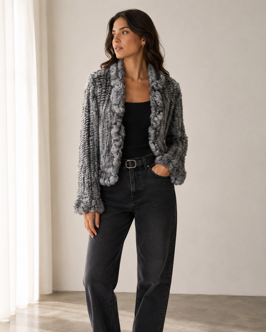 Chaqueta Gris Piel de Conejo  - Cache - La Reversa