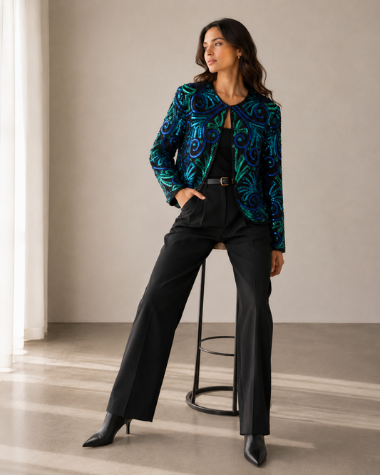 Chaqueta Lentejuelas Bordada 1 - Laurence Kazar - La Reversa