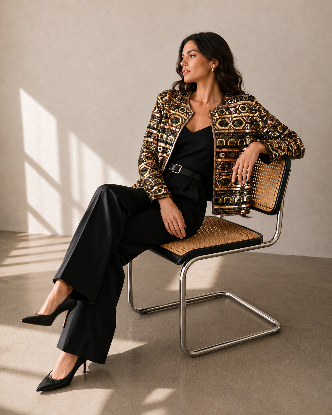 Chaqueta Lentejuelas y Seda Bordada - Papell Boutique - La Reversa