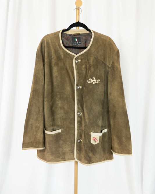 Chaqueta de Gamuza Verde Oliva Bordada - Enzo Scapati - La Reversa