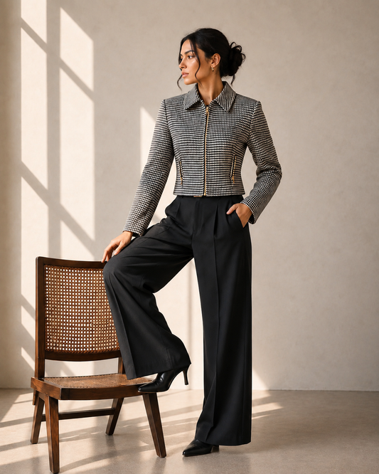 Blazer Cropped Pied de Poule - Emanuel Ungaro