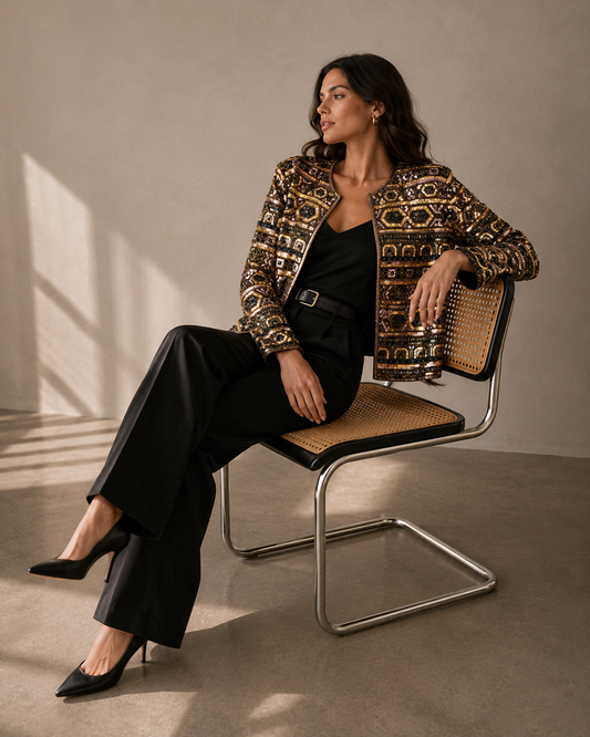 Chaqueta Lentejuelas y Seda Bordada - Papell Boutique