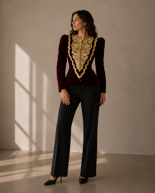 Chaqueta Terciopelo Burdeo Bordado  - Scott McClintock
