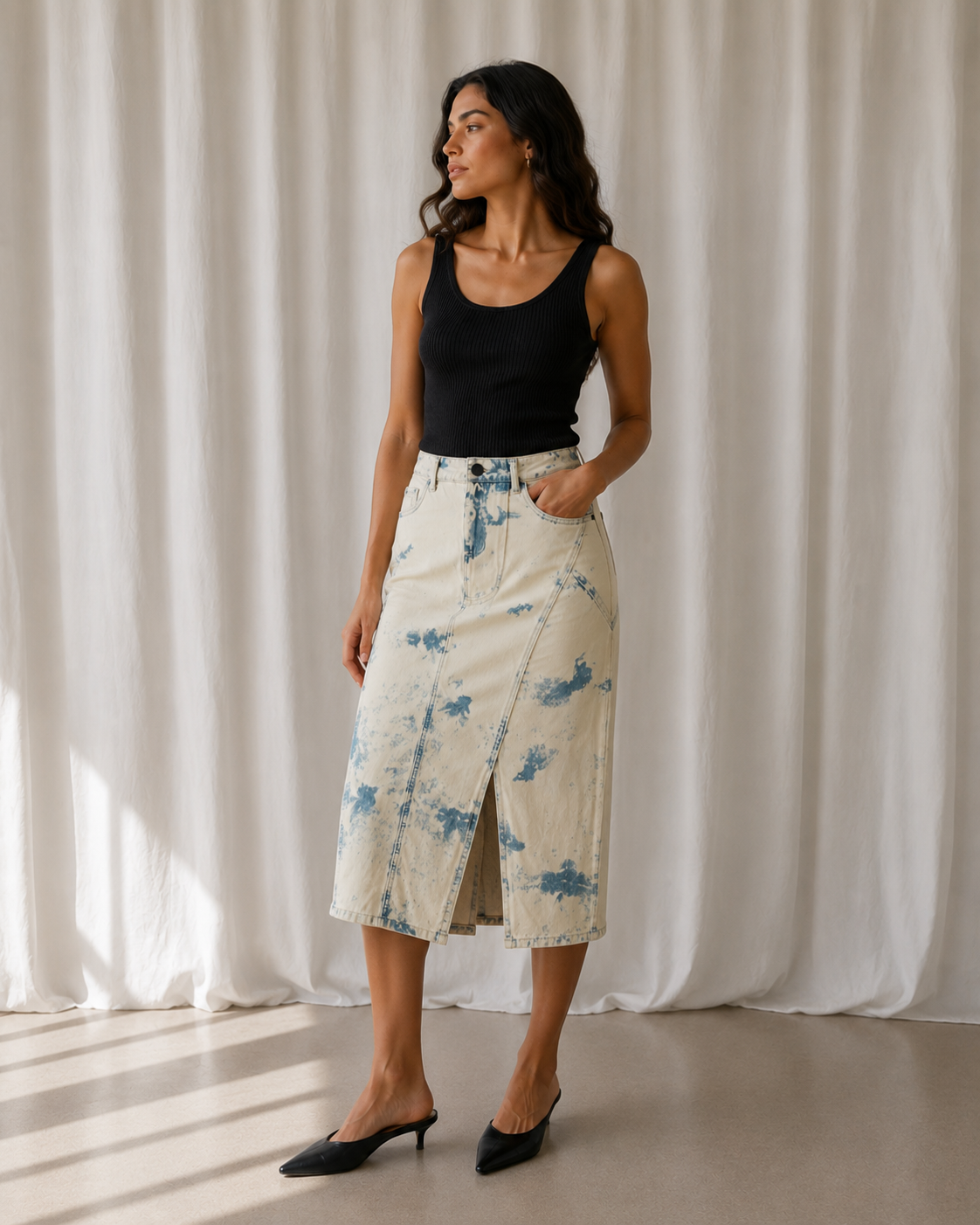Falda Denim Acid Wash - Malva - La Reversa