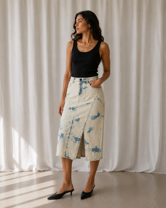 Falda Denim Acid Wash - Malva - La Reversa