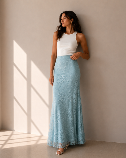 Falda Maxi Seda Celeste - Alberta Ferretti - La Reversa