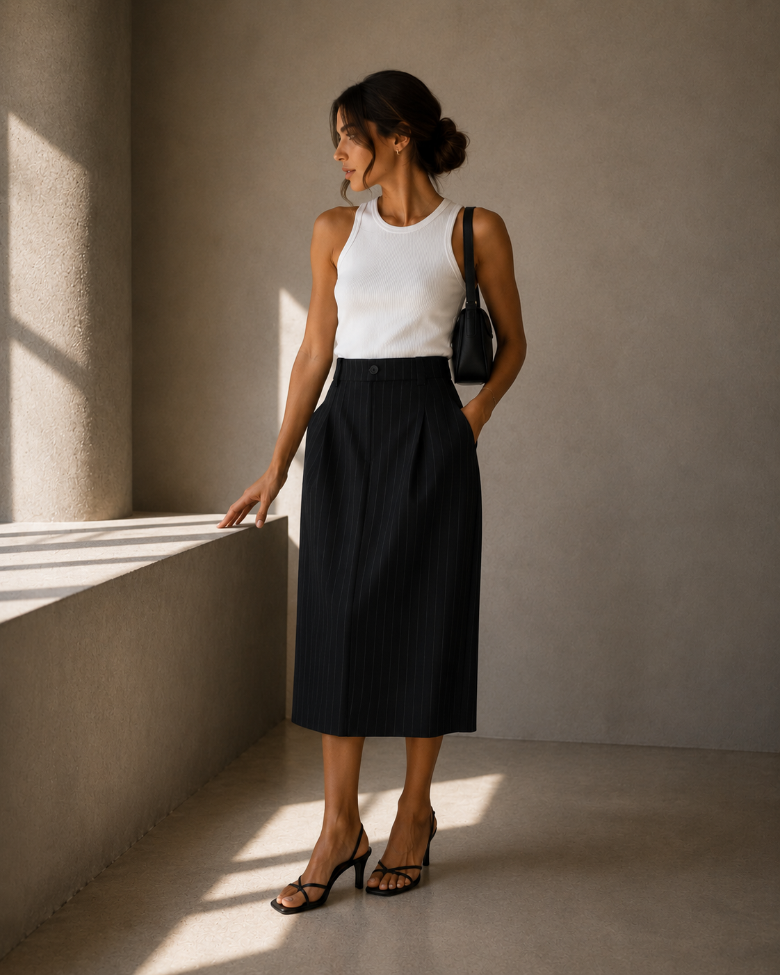 Falda Midi Pinstripe - Zara - La Reversa